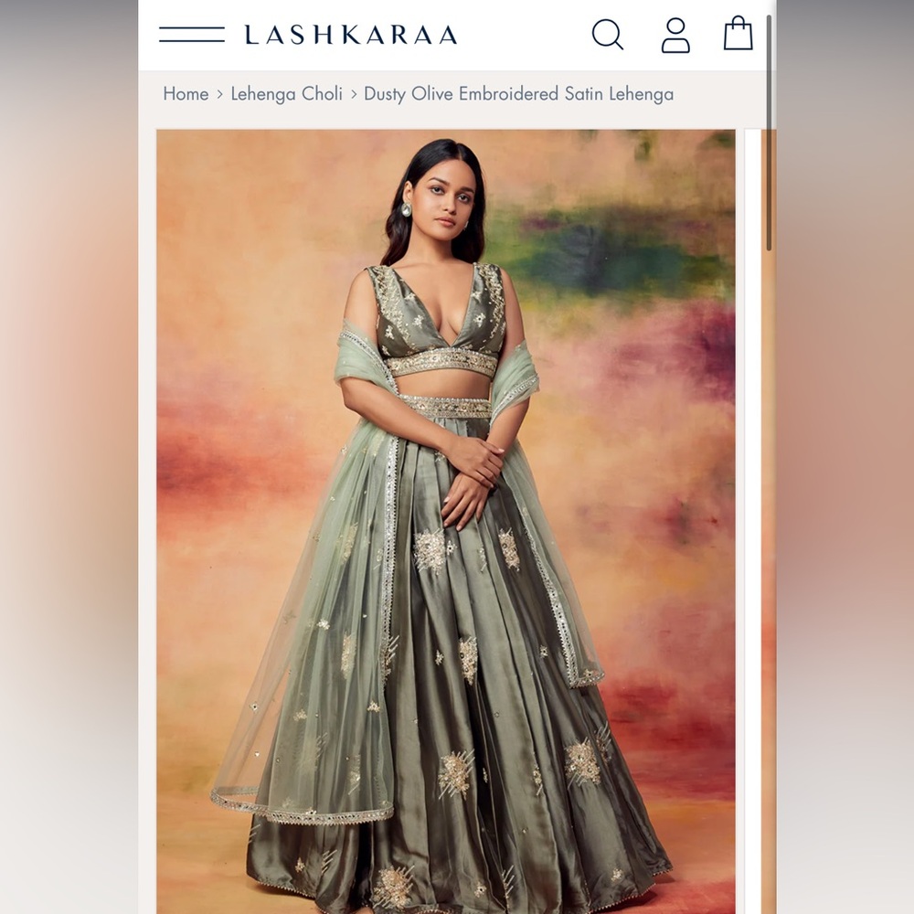 Dusty Olive Embroidered Satin Lehenga